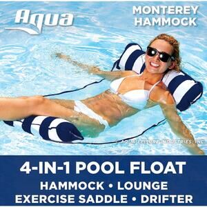 Aqua Inflatable Monterey 4-In-1 Hammock Pool Float, Green & Blue Multi Stripe